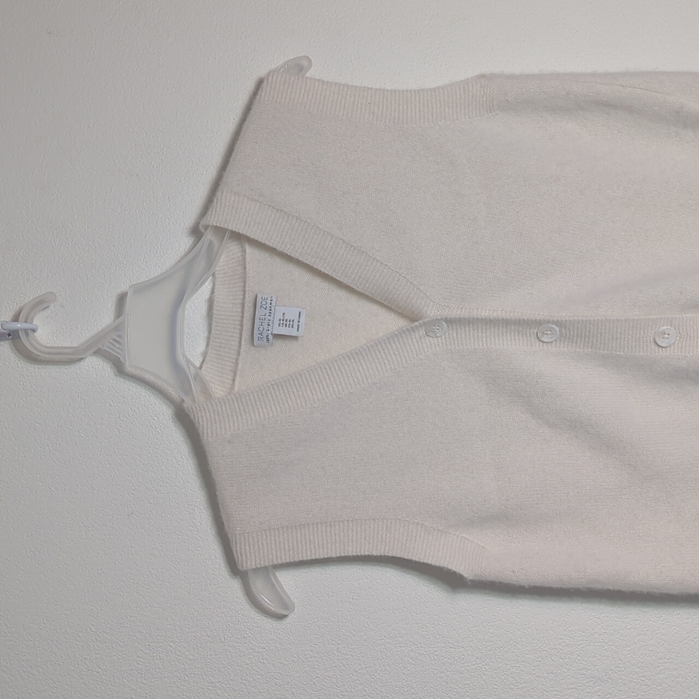 Womens 100% Cashmere‎ Sweater Vest Button Front Ivory Neutral Quiet Luxury XL - Picture 2 of 6